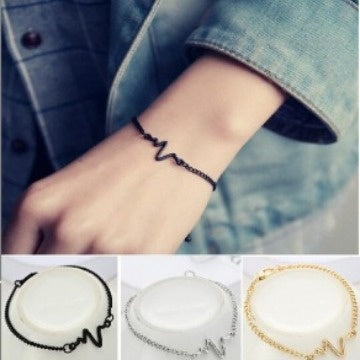 Korean Minimalist ECG Lightning Bracelet, Couple Heartbeat Frequency Charm Bracelet