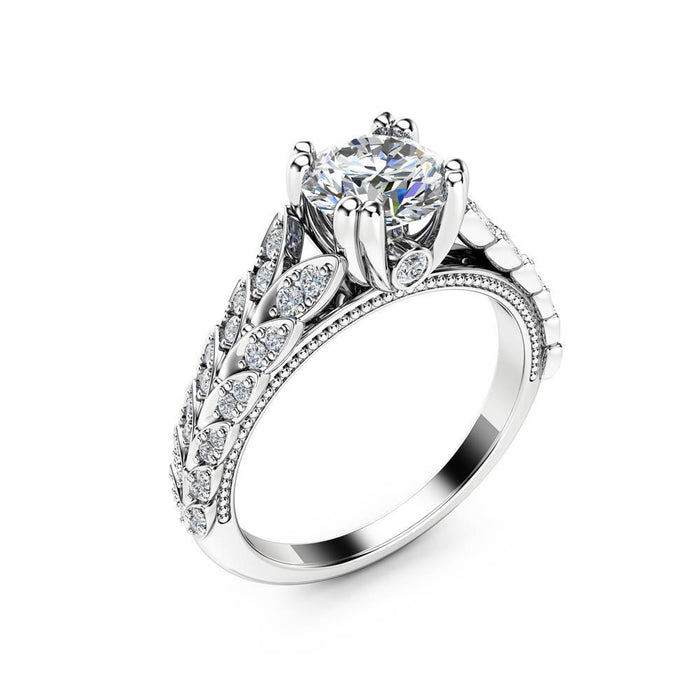 Elegant Double Row Leaf Simulated Diamond Ring For Women Copper Platinum Plated Zircon Jewelry