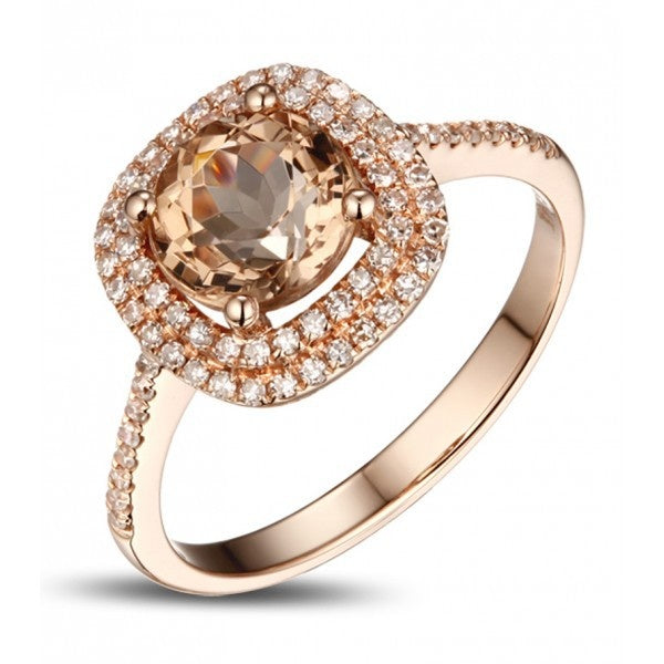 Elegant Champagne Cubic Zirconia Women's Ring, Rose Gold Plated Copper Simulated Gem Jewelry
