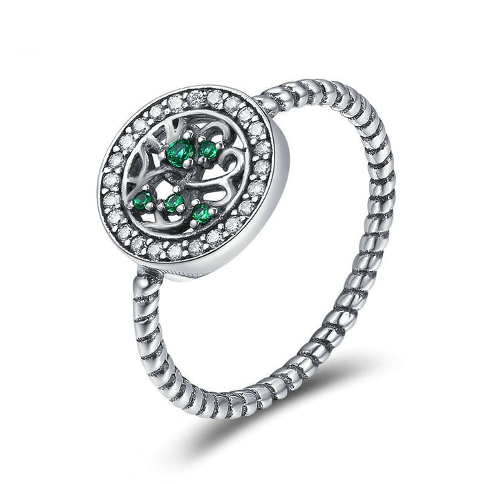 Simple Tree Of Life Plant Ring For Women, Silver Plated Copper Micro Pave Zircon Jewelry