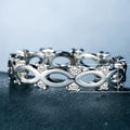 European Style Oval Hollow Zircon Ring, White Silver Plated Copper Women's Jewelry view 5