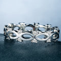 European Style Oval Hollow Zircon Ring, White Silver Plated Copper Women's Jewelry view 3