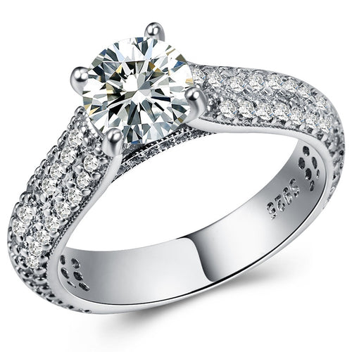 Elegant Luxury Simulated Diamond Ring For Women, Platinum Plated Copper Micro Pave Zircon Jewelry