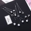 Luxury Iridescent Zircon Flower Long Drop Stud Earrings For Women Sparkling Alloy Floral Dangle Earrings view 3