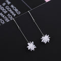 Luxury Iridescent Zircon Flower Long Drop Stud Earrings For Women Sparkling Alloy Floral Dangle Earrings view 4