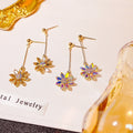 Luxury Iridescent Zircon Flower Long Drop Stud Earrings For Women Sparkling Alloy Floral Dangle Earrings view 2