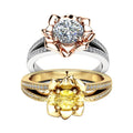 Luxury Rose Flower Simulated Diamond Ring For Women, Silver Gold Plated Copper Zircon Jewelry view 1