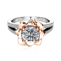 Luxury Rose Flower Simulated Diamond Ring For Women, Silver Gold Plated Copper Zircon Jewelry view 3