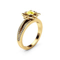 Luxury Rose Flower Simulated Diamond Ring For Women, Silver Gold Plated Copper Zircon Jewelry view 4