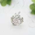 European Style Olive Branch Ring, Creative Womens Leaf Zircon Copper Silver Plated Jewelry view 4