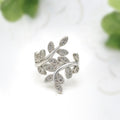 European Style Olive Branch Ring, Creative Womens Leaf Zircon Copper Silver Plated Jewelry view 3