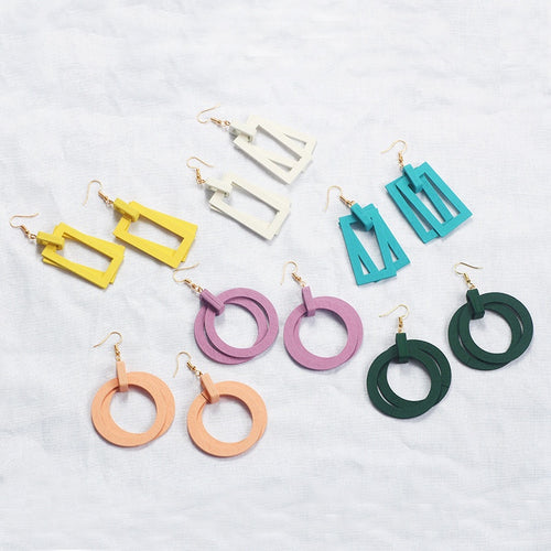 Korean Minimalist Wooden Geometric Stud Earrings Long Wood Drop Earrings For Women