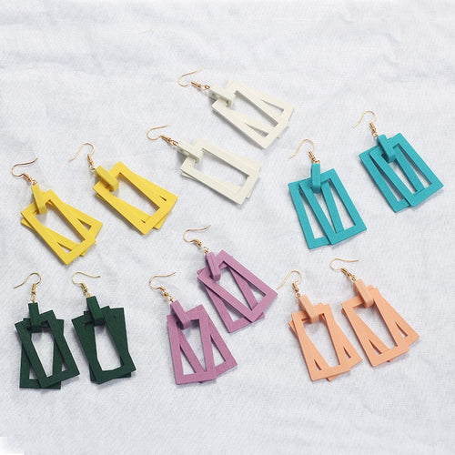 Korean Minimalist Wooden Geometric Stud Earrings Long Wood Drop Earrings For Women