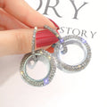 Rhinestone Geometric Round Hoop Earrings For Women, Silver Needle Light Luxury Minimalist Style view 4