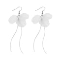 Elegant Korean Style White Flower Petal Alloy Long Tassel Curved Wire Drop Dangle Fashion Earrings view 4