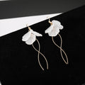 Elegant Korean Style White Flower Petal Alloy Long Tassel Curved Wire Drop Dangle Fashion Earrings view 2