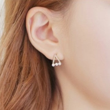 Elegant Korean Style Geometric Triangle Rhinestone Faux Pearl Alloy Fashion Women Stud Earrings