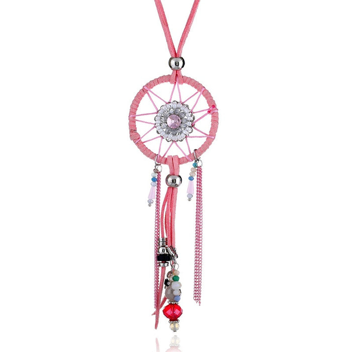 Vintage Bohemian Statement Gemstone Dreamcatcher Water Drop Multi Layer Seed Bead Necklace