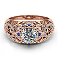 Luxury Rose Gold Womens Hollow Flower Ring With Zircon And Blue Gemstone Jewelry view 2