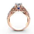 Luxury Rose Gold Womens Hollow Flower Ring With Zircon And Blue Gemstone Jewelry view 3