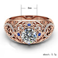 Luxury Rose Gold Womens Hollow Flower Ring With Zircon And Blue Gemstone Jewelry view 5