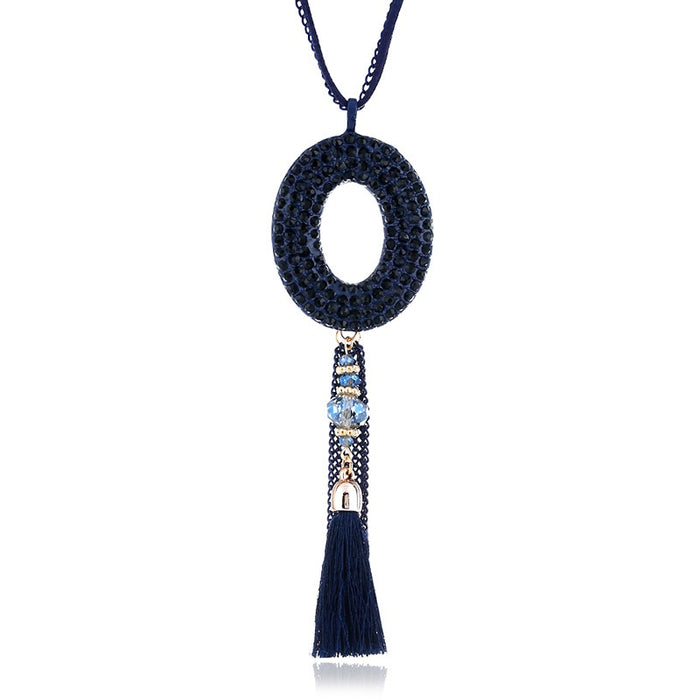 Korean Fashion Alloy Rhinestone Tassel Sweater Chain Long Necklace For Women Apparel Accessories