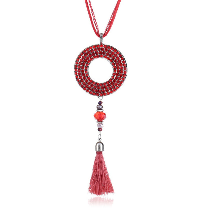 Alloy Rhinestone Tassel Sweater Chain For Women Fashion Long Necklace Apparel Accessory