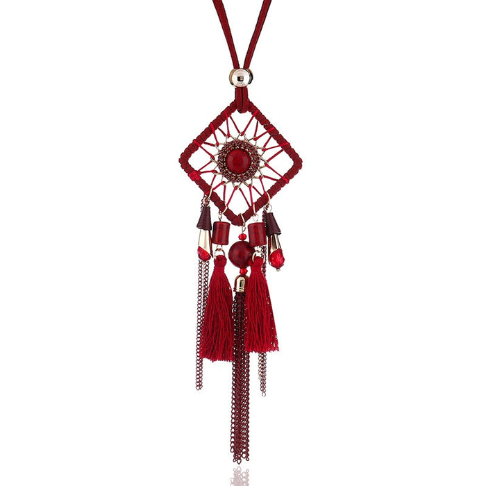 Alloy Gemstone Dreamcatcher Water Drop Long Necklace For Women Fashion Jewelry
