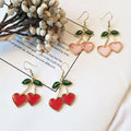 Korean Sweet Enamel Cherry Heart Drop Earrings For Women, Elegant Alloy Fruit Dangle Earrings view 3