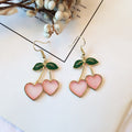 Korean Sweet Enamel Cherry Heart Drop Earrings For Women, Elegant Alloy Fruit Dangle Earrings view 4