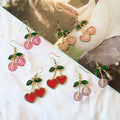 Korean Sweet Enamel Cherry Heart Drop Earrings For Women, Elegant Alloy Fruit Dangle Earrings view 1