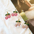 Korean Sweet Enamel Cherry Heart Drop Earrings For Women, Elegant Alloy Fruit Dangle Earrings view 2