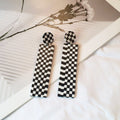 Vintage Black White Checkerboard Acrylic Geometric Square Circle Long Drop Stud Earrings view 3