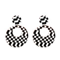 Vintage Black White Checkerboard Acrylic Geometric Square Circle Long Drop Stud Earrings view 5