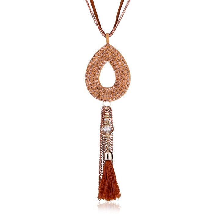 Korean Fashion Alloy Rhinestone Tassel Sweater Chain For Women Long Necklace Apparel Accessory