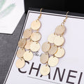 Bohemian Gold Alloy Round Disc Tassel Drop Earrings For Women Elegant Long Statement Earrings view 2