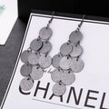 Bohemian Gold Alloy Round Disc Tassel Drop Earrings For Women Elegant Long Statement Earrings view 4