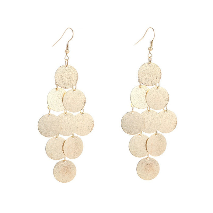 Bohemian Gold Alloy Round Disc Tassel Drop Earrings For Women Elegant Long Statement Earrings