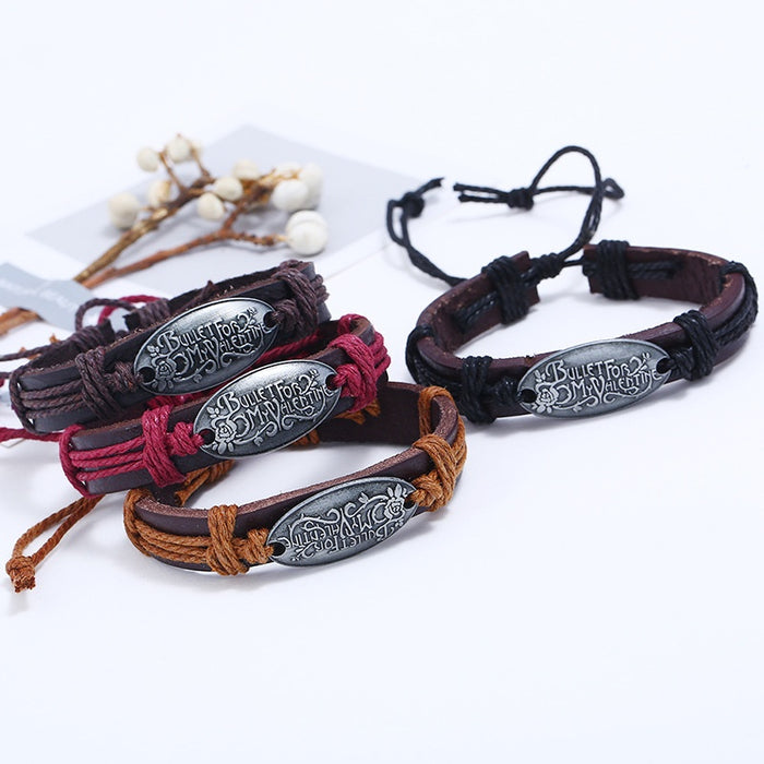 European American Vintage Handmade Braided Cowhide Leather Men's Bracelet With Alloy And Hemp Rope