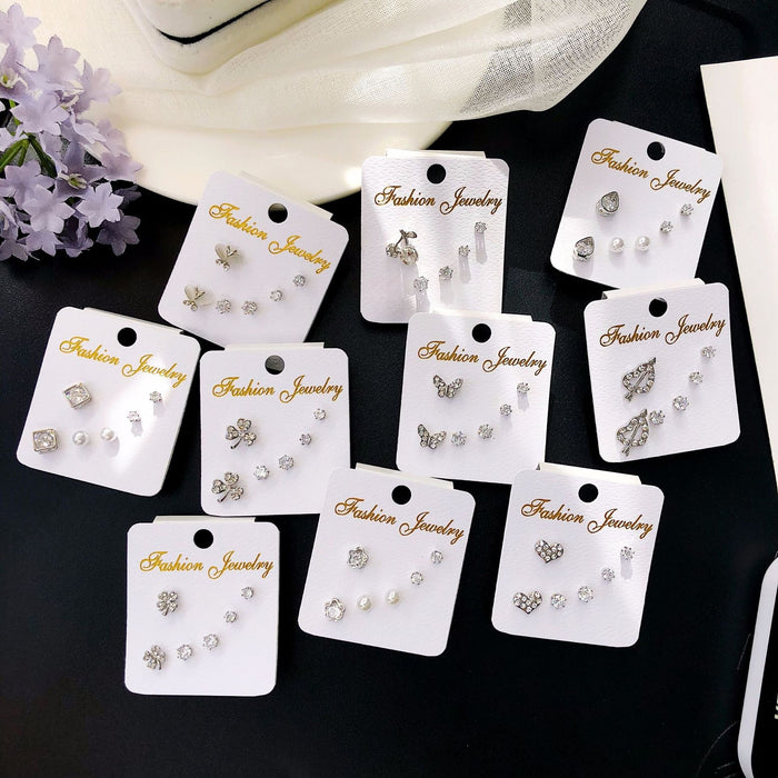 Color Retention Korean Geometric Zircon Three Piece Stud Earring Set Simple Fashion Jewelry Stud Earrings