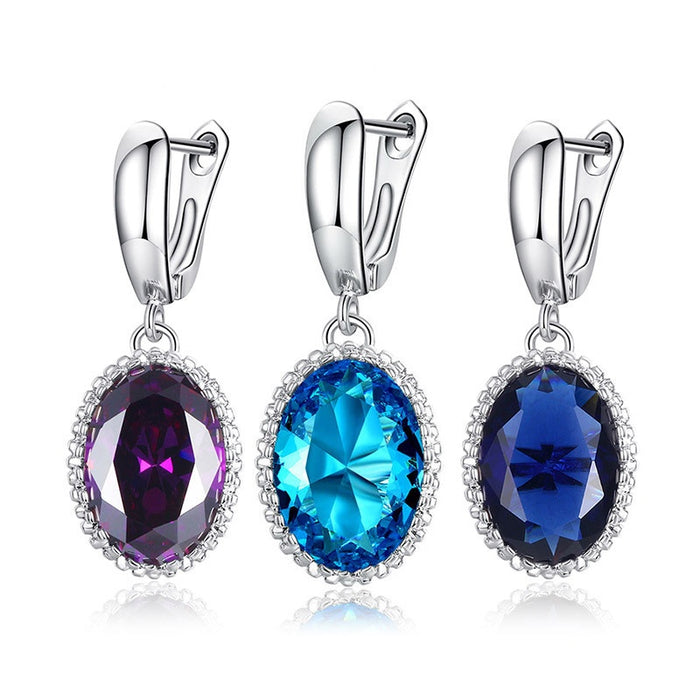 Vintage Luxury Women's Drop Earrings With Large Zircon Stones, Simple Elegant Party Jewelry