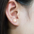 Fashion OL Womens Sunflower Stud Earrings, Creative Zircon Silver And Gold Plated Jewelry view 2