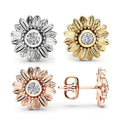 Fashion OL Womens Sunflower Stud Earrings, Creative Zircon Silver And Gold Plated Jewelry view 1