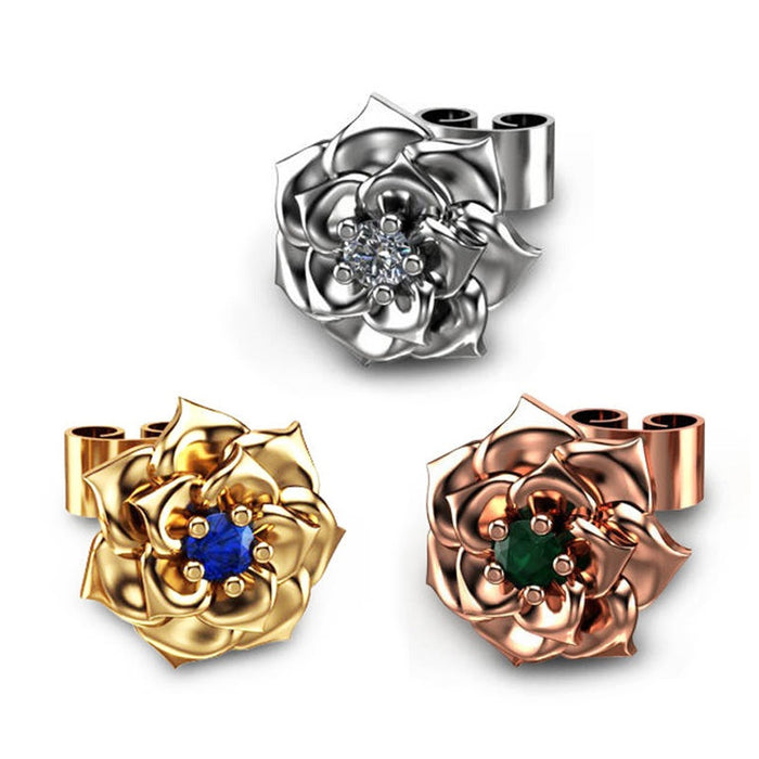 European Style Women's Rose Flower Stud Earrings, Creative Floral Zircon Ear Jewelry
