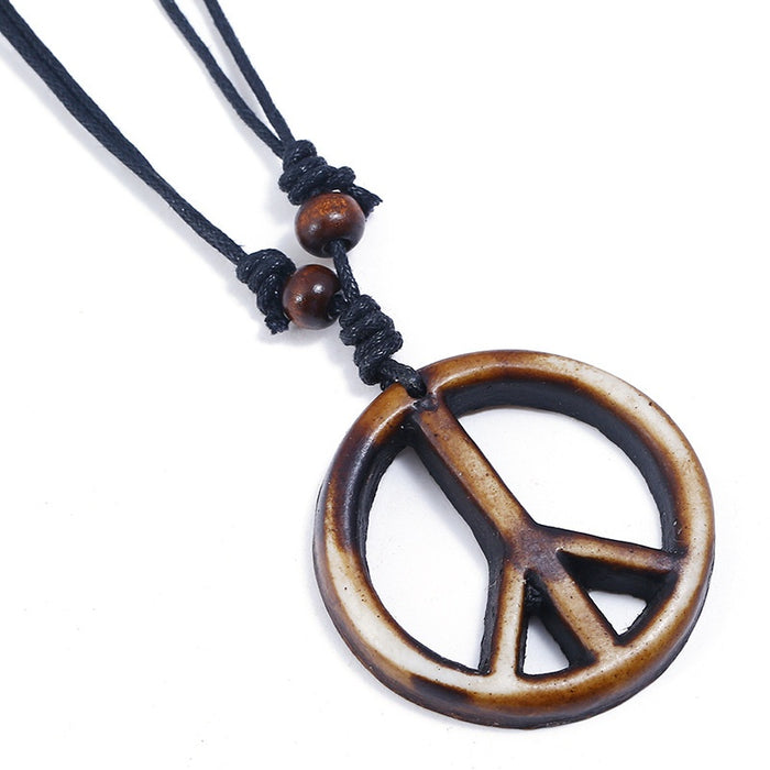 Vintage Handmade Braided Resin Peace Sign Men's Necklace Travel Souvenir Jewelry