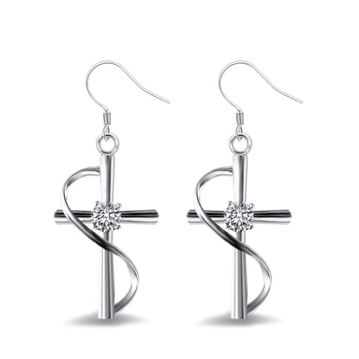 Trendy European American Women's Long Geometric Zircon Drop Earrings For