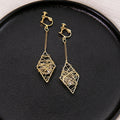 Elegant Gold Alloy Hollow Star Heart Geometric Long Drop Clip-On No-Piercing Fashion Earrings view 3