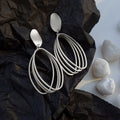 Korean Style Matte Alloy Geometric Oval Long Drop Earrings With Silver Pins For Women view 3