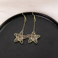Elegant Hollow Star Heart Geometric Gold Alloy Wire Wrapped Crystal Long Drop Hook Earrings view 2