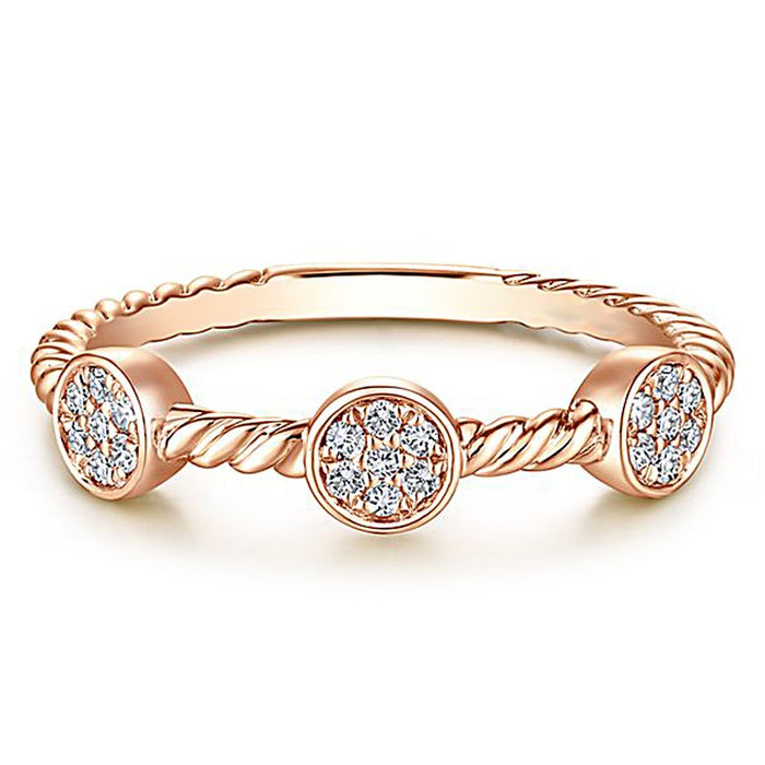 New Womens Micro Pave Zircon Twist Ring, Simple Fashion Finger Jewelry
